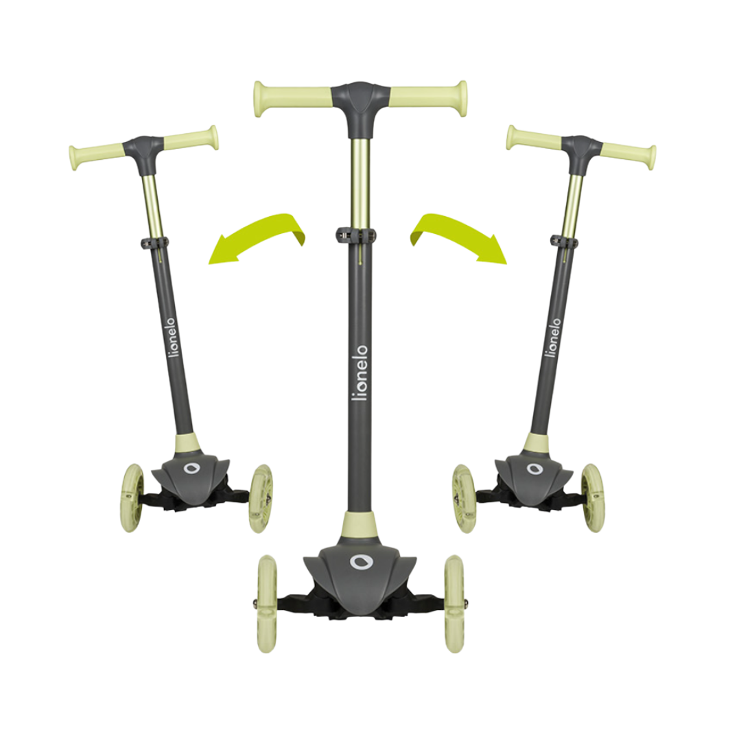 Triciclo infantil preto e verde com rodas e guiador ajustável