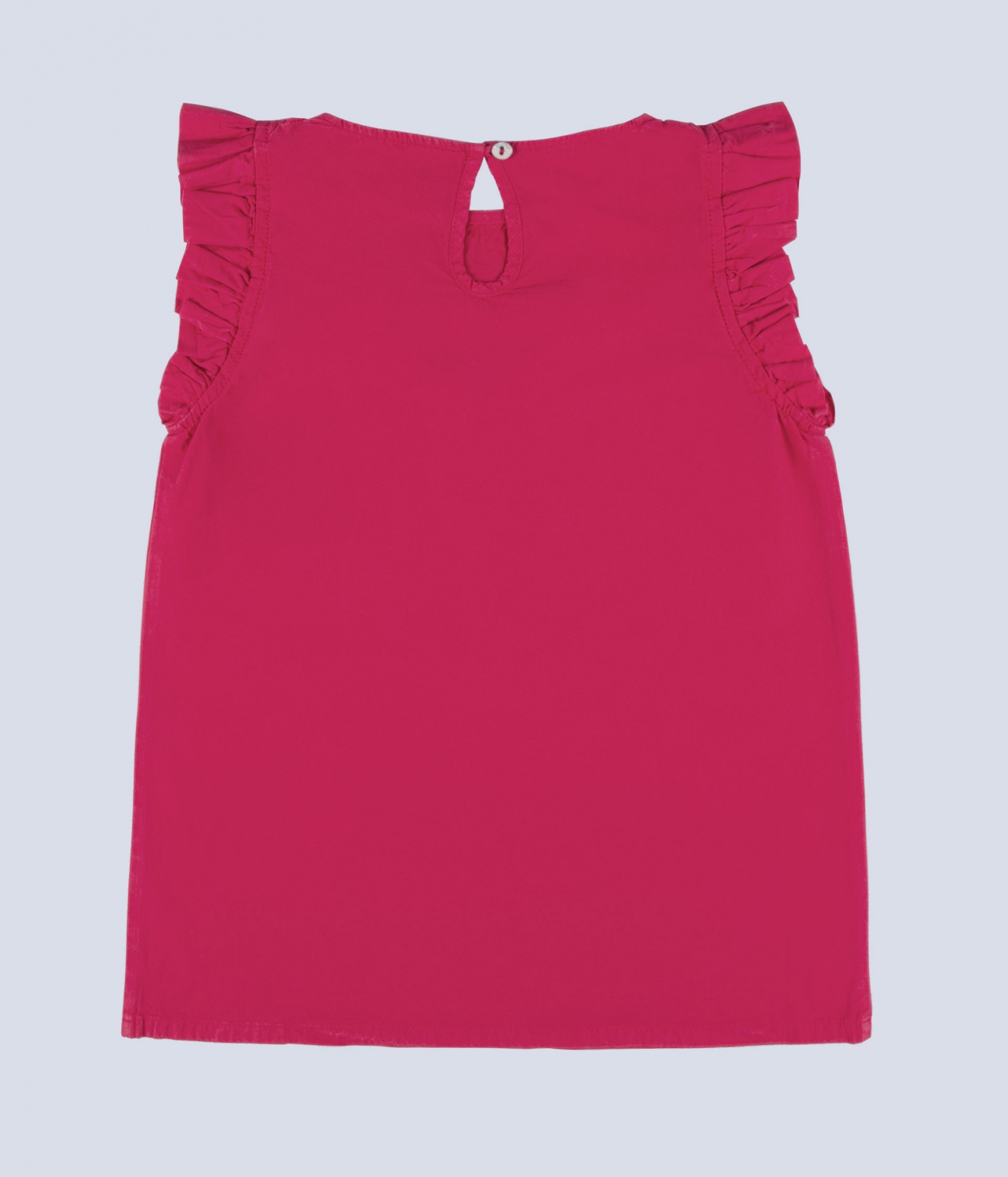 Vestido infantil rosa fúcsia com mangas folhadas e botão atrás