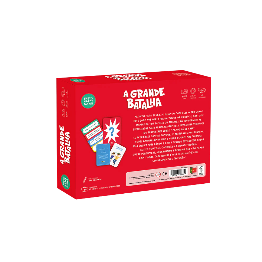 Caixa vermelha do jogo de cartas 'A GRANDE BATALHA' com ilustrações e texto em português.