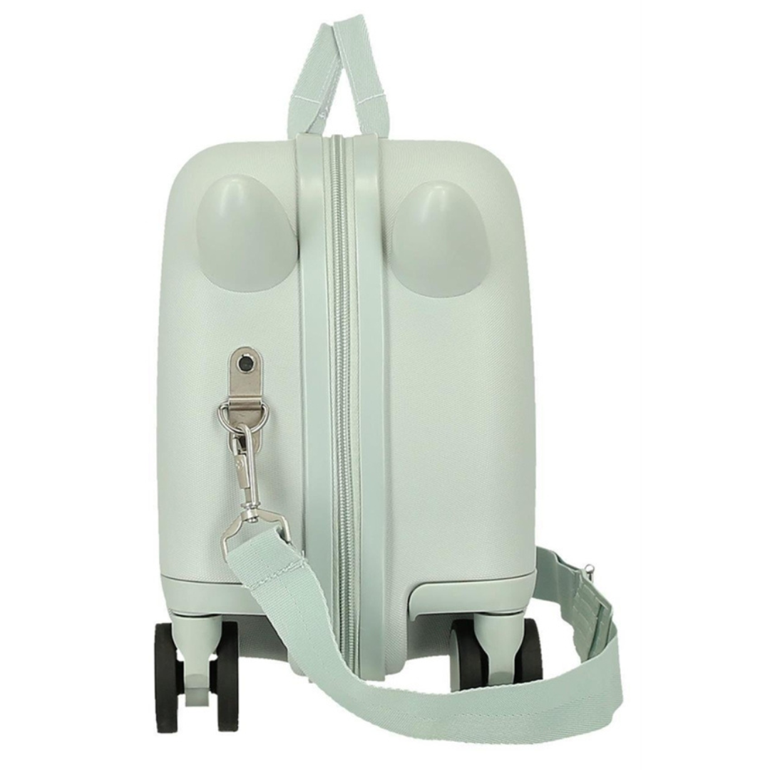 Mala de viagem rígida cinza claro com rodas e alça ajustável