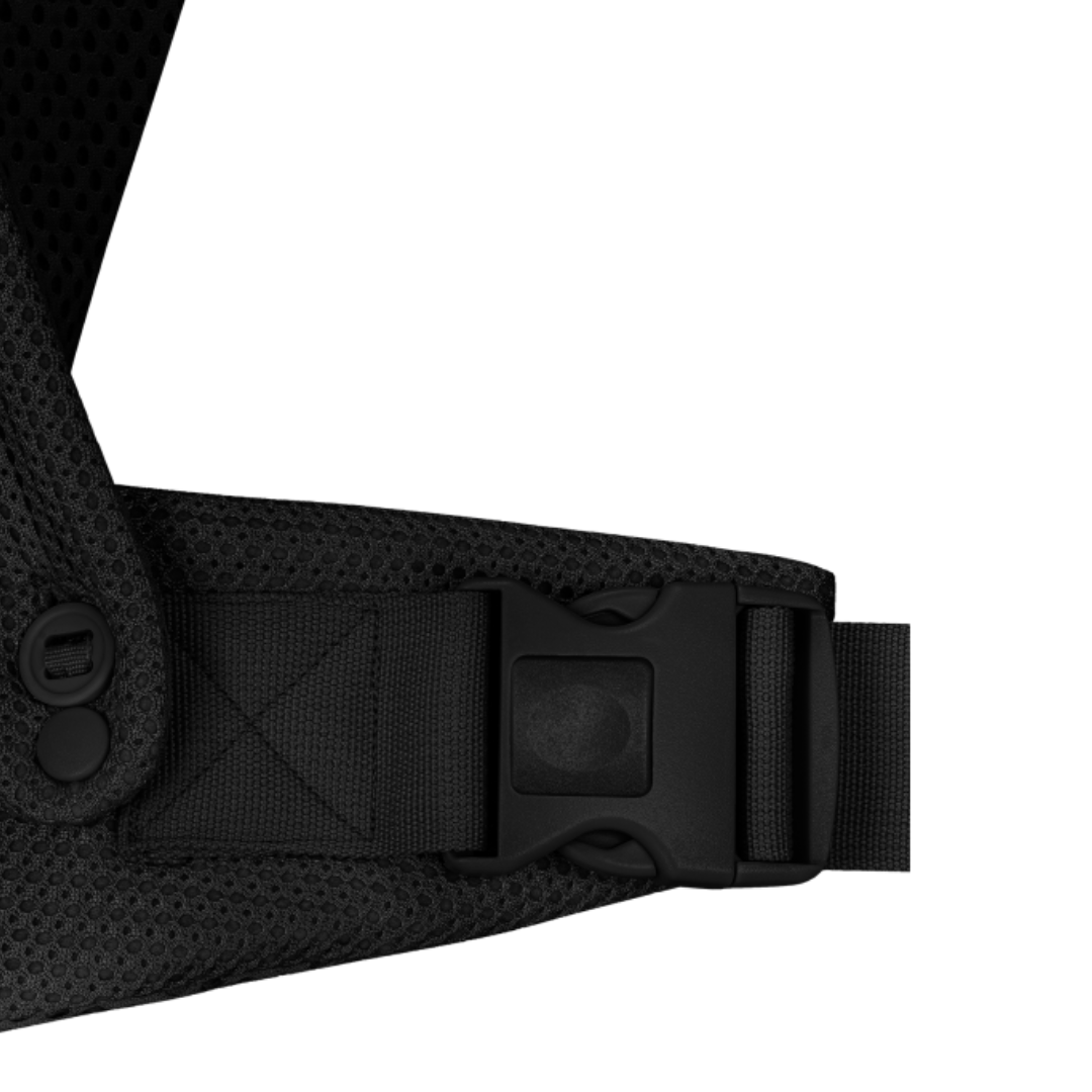 Cinto preto com fivela de plástico e tecido de malha respirável