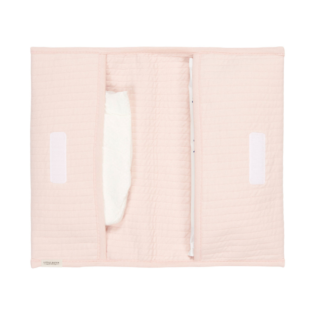 Trocador portátil de bebé rosa claro acolchoado com velcro branco