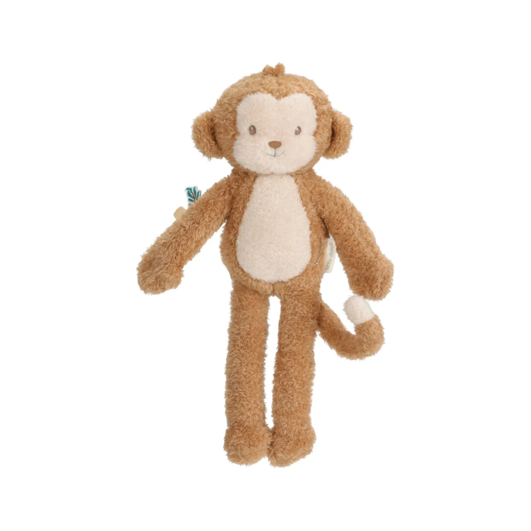 Pelúcia macaco castanha e bege felpuda com cauda