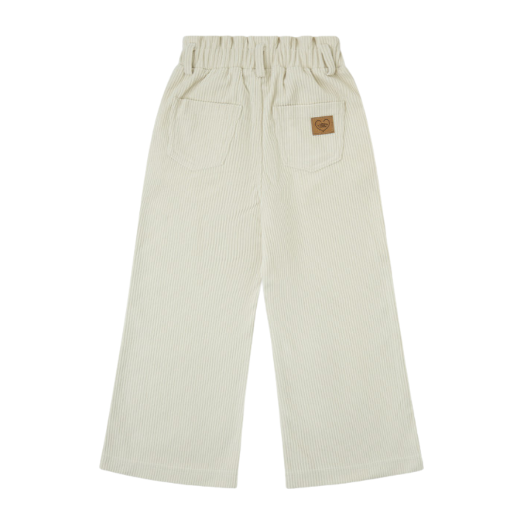 Calças compridas de veludo cotelê bege com bolsos e cintura elástica