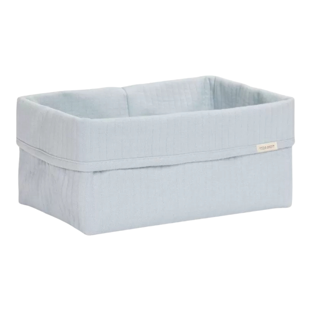 Cesto retangular azul claro de tecido com etiqueta Little Dutch