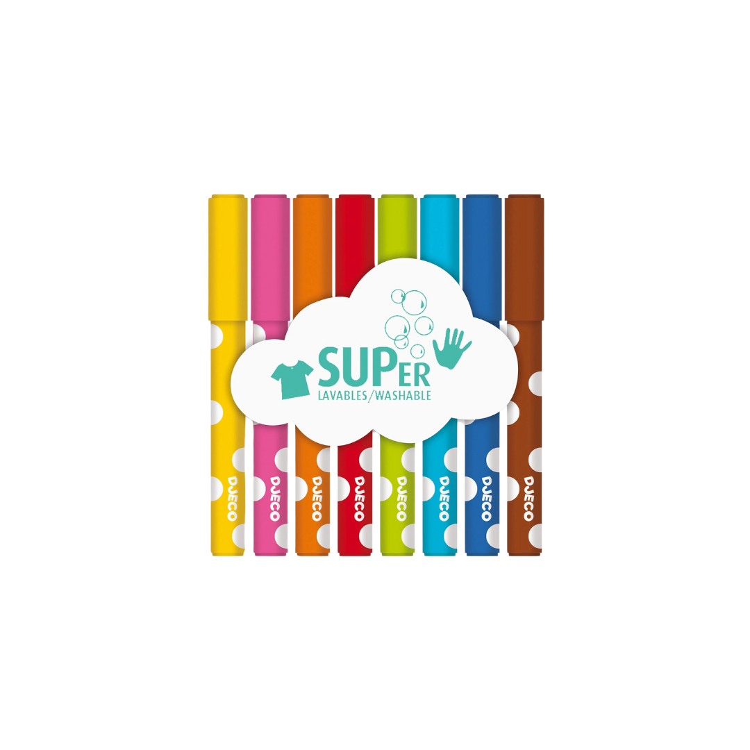 Conjunto de 8 marcadores coloridos com bolinhas brancas