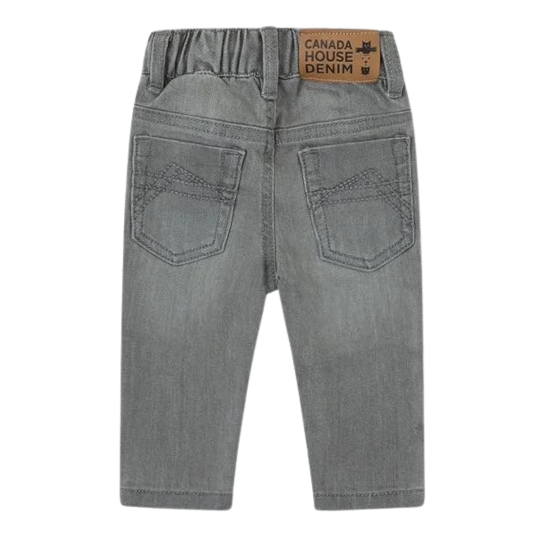 Calças de ganga cinzentas para bebé com bolsos traseiros e etiqueta CANADA HOUSE DENIM
