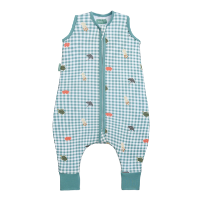 Macacão de bebé quadriculado verde com estampas de animais marinhos e fecho frontal