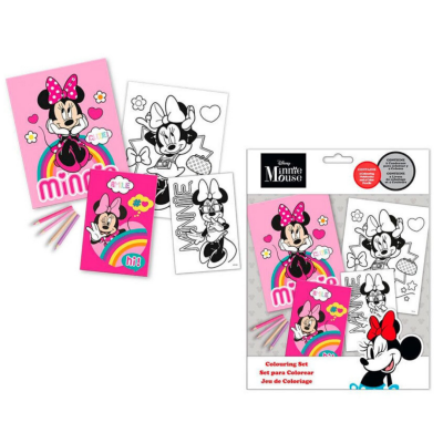 Conjunto de coloração Minnie Mouse com livros para colorir e lápis de cor.