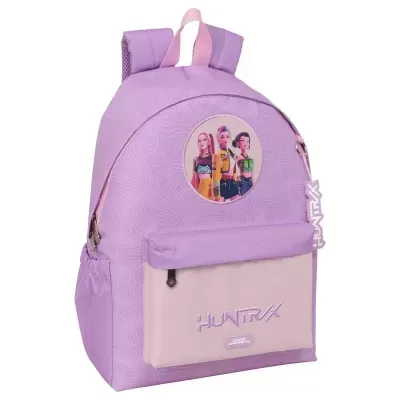 Mochila rosa e lilás com bolsos e personagem desenhada