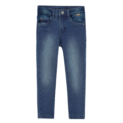 Calças de ganga azuis infantis com etiqueta boboli no bolso