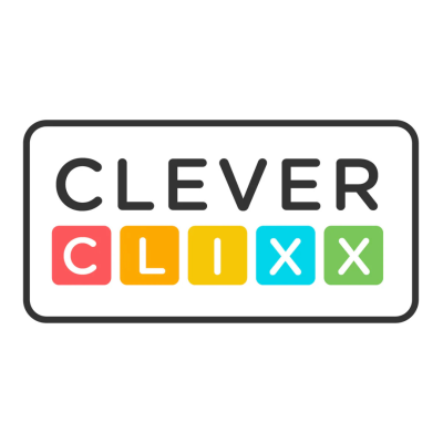 Logótipo CLEVER CLIXX com blocos coloridos