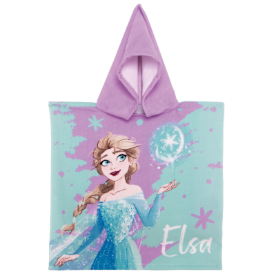 Poncho infantil com capuz e estampa da Elsa da Disney