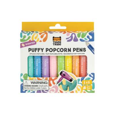 Caixa de canetas Puffy Popcorn coloridas da marca Tiger Tribe