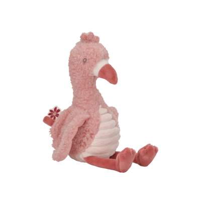 Pelúcia cor de rosa de flamingo com textura felpuda e detalhes em veludo.