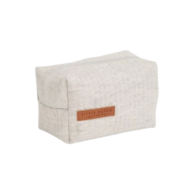 Bolsa de arrumação retangular em tecido bege claro com padrão texturizado