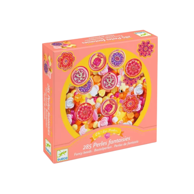 Caixa de bijuteria com contas coloridas e decorativas com padrões florais