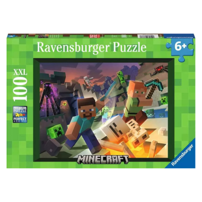 Caixa de quebra-cabeças Ravensburger XXL 100 peças Minecraft para maiores de 6 anos.