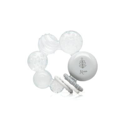 Mordedor transparente e branco Kiokids com várias texturas.