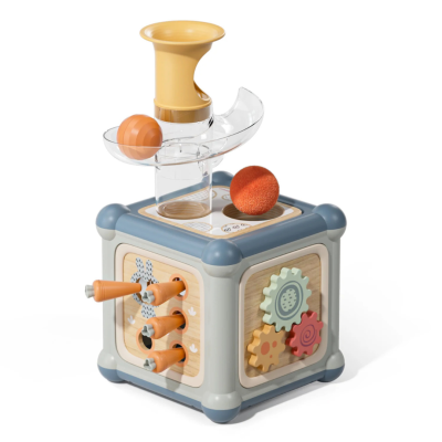Brinquedo educativo cubo com várias atividades e peças coloridas