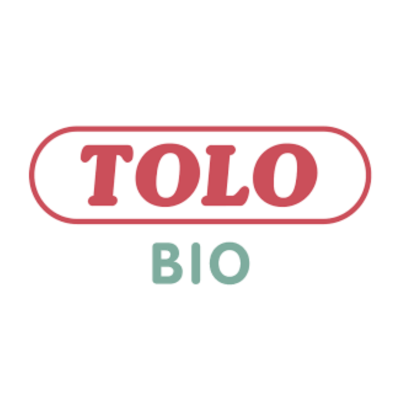 Logótipo TOLO BIO em vermelho e verde azulado