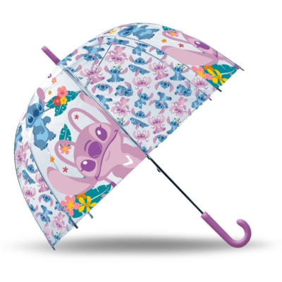 Guarda-chuva infantil estampado com personagens Stitch em azul e rosa