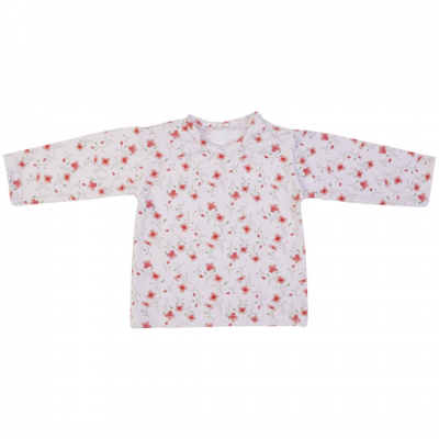 Camisola infantil branca com padrão floral vermelho