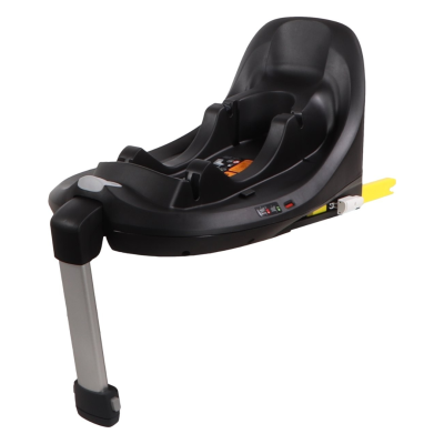 Base ISOFIX preta para cadeira auto de bebé com suporte metálico ajustável cinza e grampo amarelo