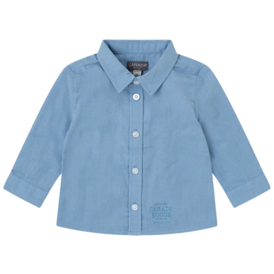 Camisa de bebé azul clara com botões e gola