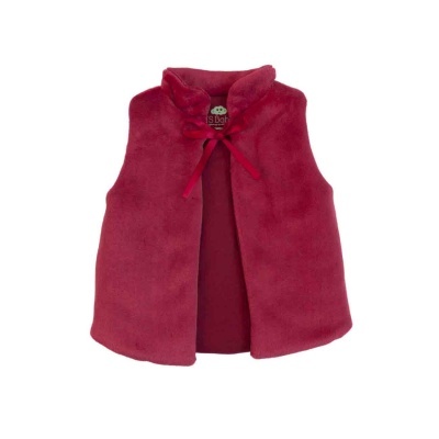 Colete vermelho felpudo para criança com laço frontal