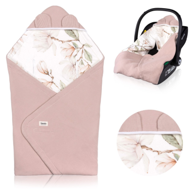Saco de roupa de bebé rosa claro com interior floral para cadeira de carro
