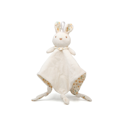 Manta de bebé tipo peluche com cabeça de coelho e padrão floral interior