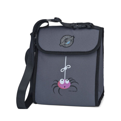 Mala de ombro cinzenta com estampa de aranha rosa