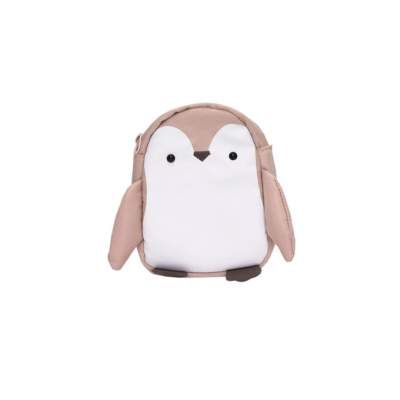 Mochila infantil formato pinguim bege e branco