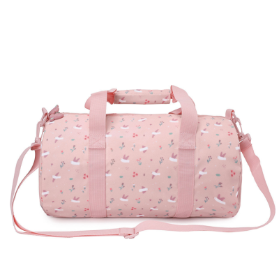 Mala de viagem cor-de-rosa com padrão de pássaros e flores