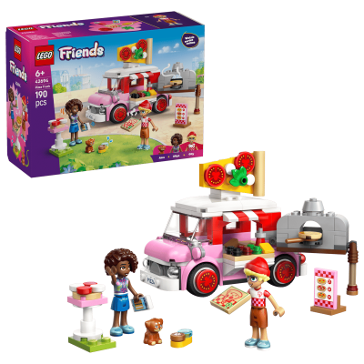 Brinquedo LEGO Friends carrinha de pizza rosa com figuras, acessórios e caixa