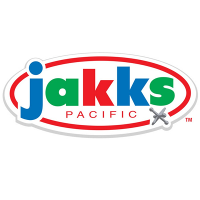 Logotipo da marca Jakks Pacific com letras coloridas e oval vermelho