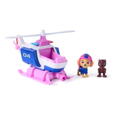 Brinquedo de helicóptero plástico com duas figuras de animais