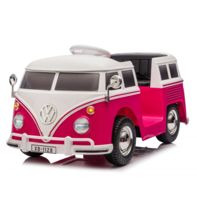 Carrinho elétrico infantil estilo carrinha Volkswagen branco e rosa
