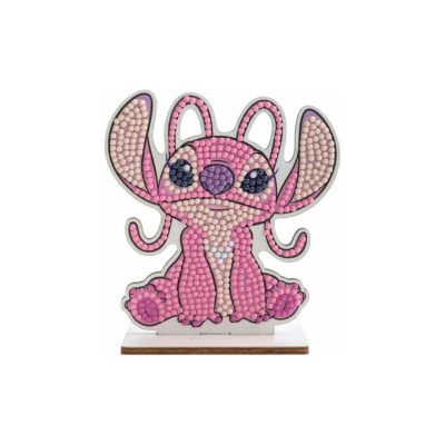 Figurinha decorativa de madeira com desenho de um animal cor-de-rosa com texturas de pérolas coloridas.