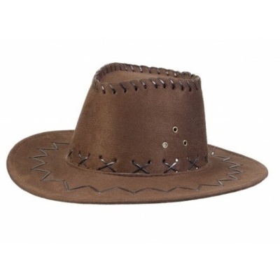 Chapéu castanho estilo cowboy com costuras decorativas