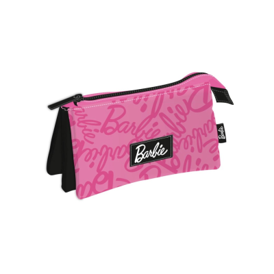Necessaire rosa com padrão de texto Barbie em tons de rosa