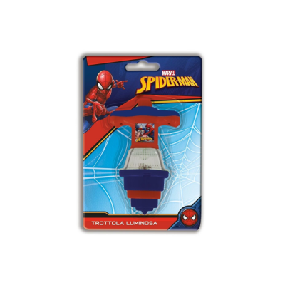 Brinquedo Trottola Lumiosa Marvel Spider-Man em embalagem azul com teia de aranha