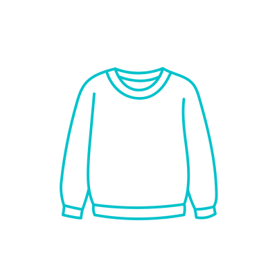 Desenho de casaco de malha azul claro com gola, punhos e bainha canelados