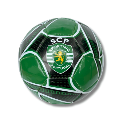 Bola de futebol Sporting Portugal verde e preta com logo e texto SCP