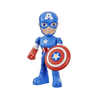 Figura de ação do Capitão América em plástico com capacete, traje e escudo coloridos