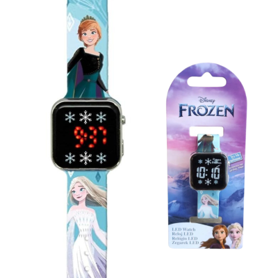 Relógio digital LED Disney Frozen com bracelete azul e mostrador quadrado preto