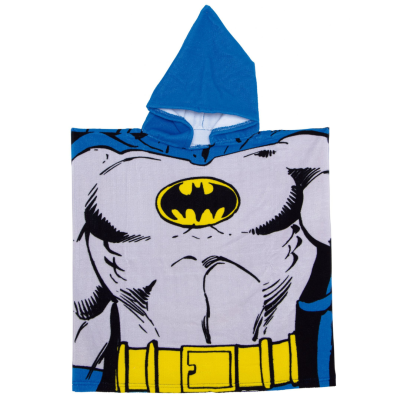 Poncho de banho infantil com capuz azul e estampado do Batman