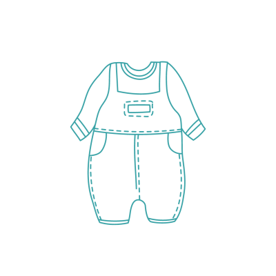 Desenho ilustrativo de roupa de bebê com macacão e camisa de mangas compridas