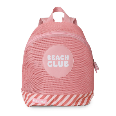 Mochila rosa com rede e padrão riscado